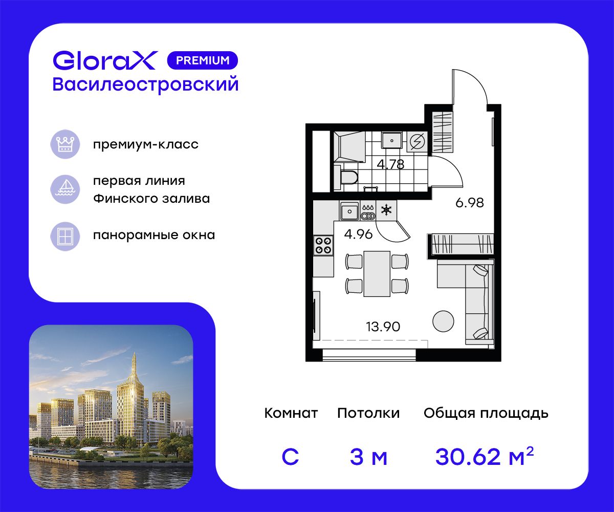 Купить квартиру-студию в ЖК GloraX Premium Василеостровский (Глоракс  Премиум) в Санкт-Петербурге по ценам от застройщика Glorax Development |  Realty.ru