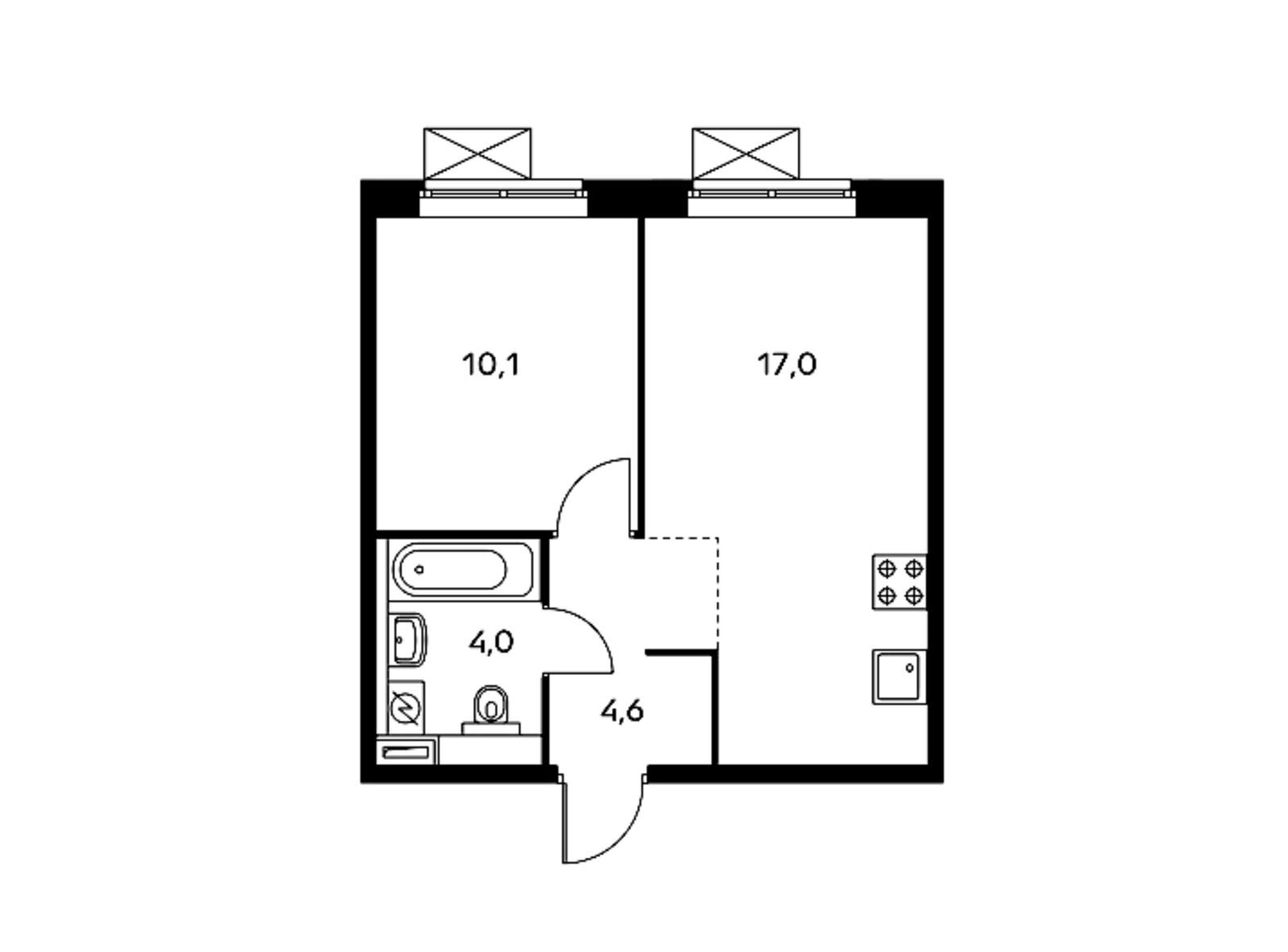 План 1 комнатной квартиры 48 кв